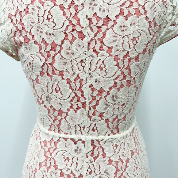 Lauren Conrad Cream Lace Over Coral Spring Dress, LC Dress Floral Cream Overlay - Picture 3 of 5